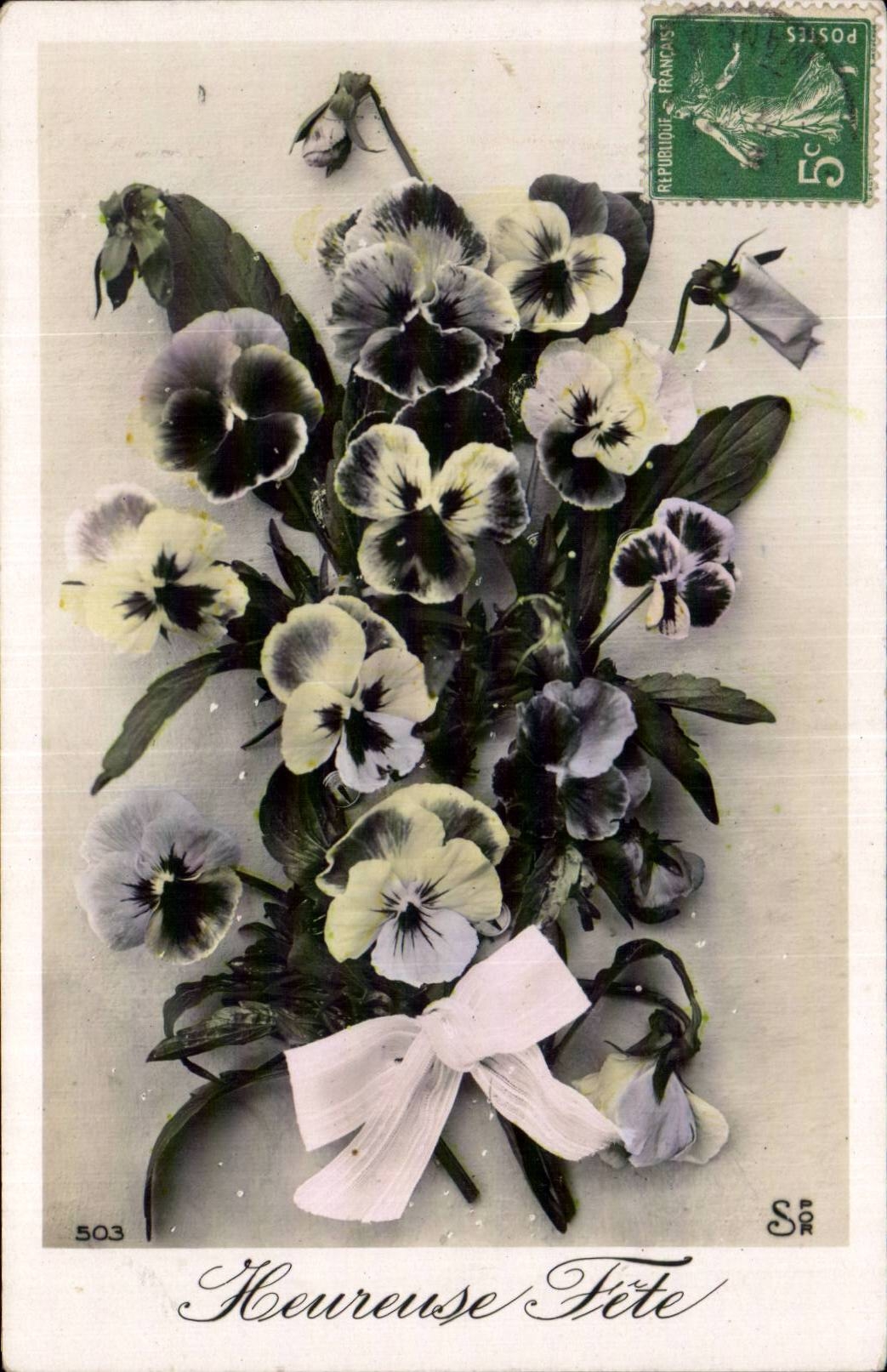 Fleurs Pensee - Pansy - Heureuse Fete - CPA 