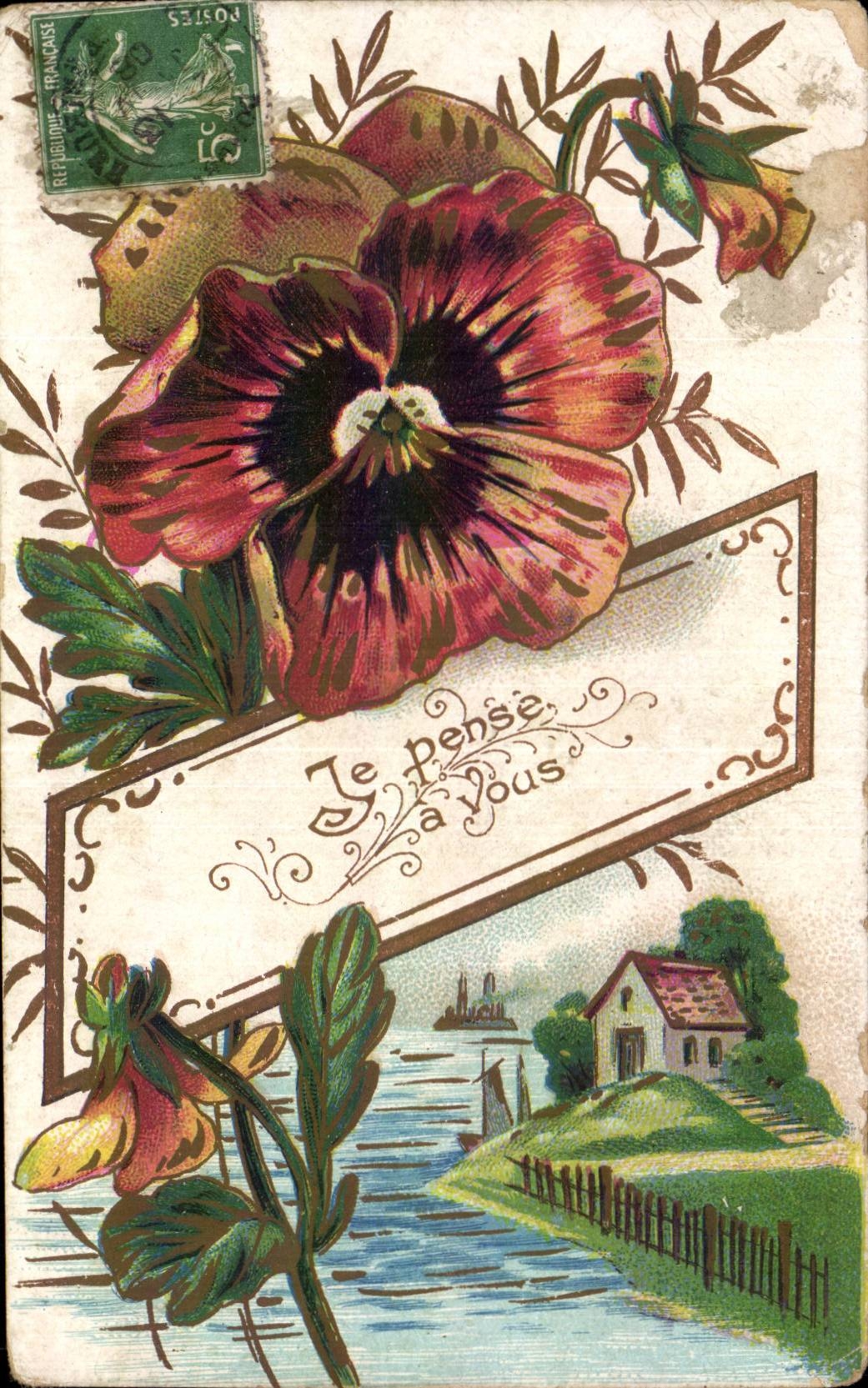 Fleurs Pensee - Pansy - Je pense a vous - CPA 