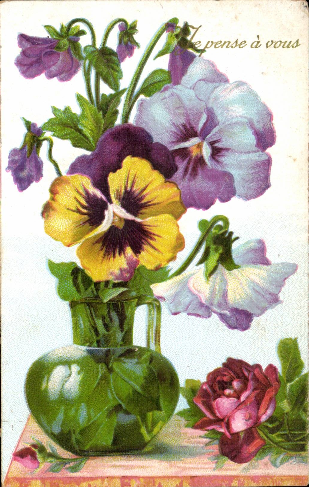 CPA Fantaisie Fleurs Je pense a vous