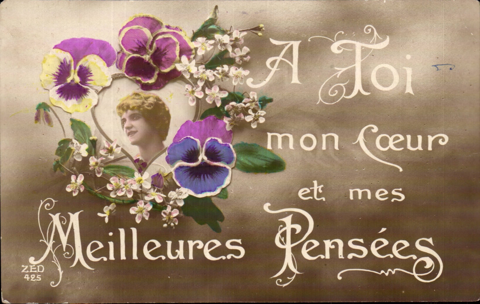CPA Fantaisie Fleurs Femme A toi mes meilleures pensees