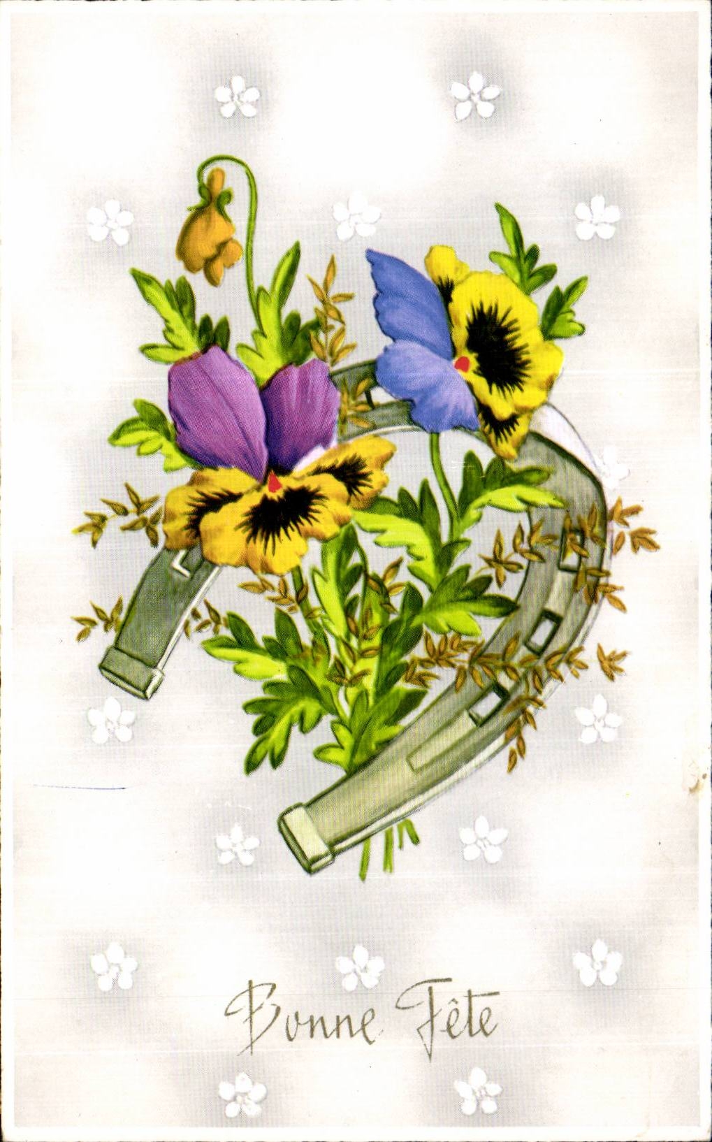 CPA Fantaisie Fleurs Bonne fete Fer a cheval