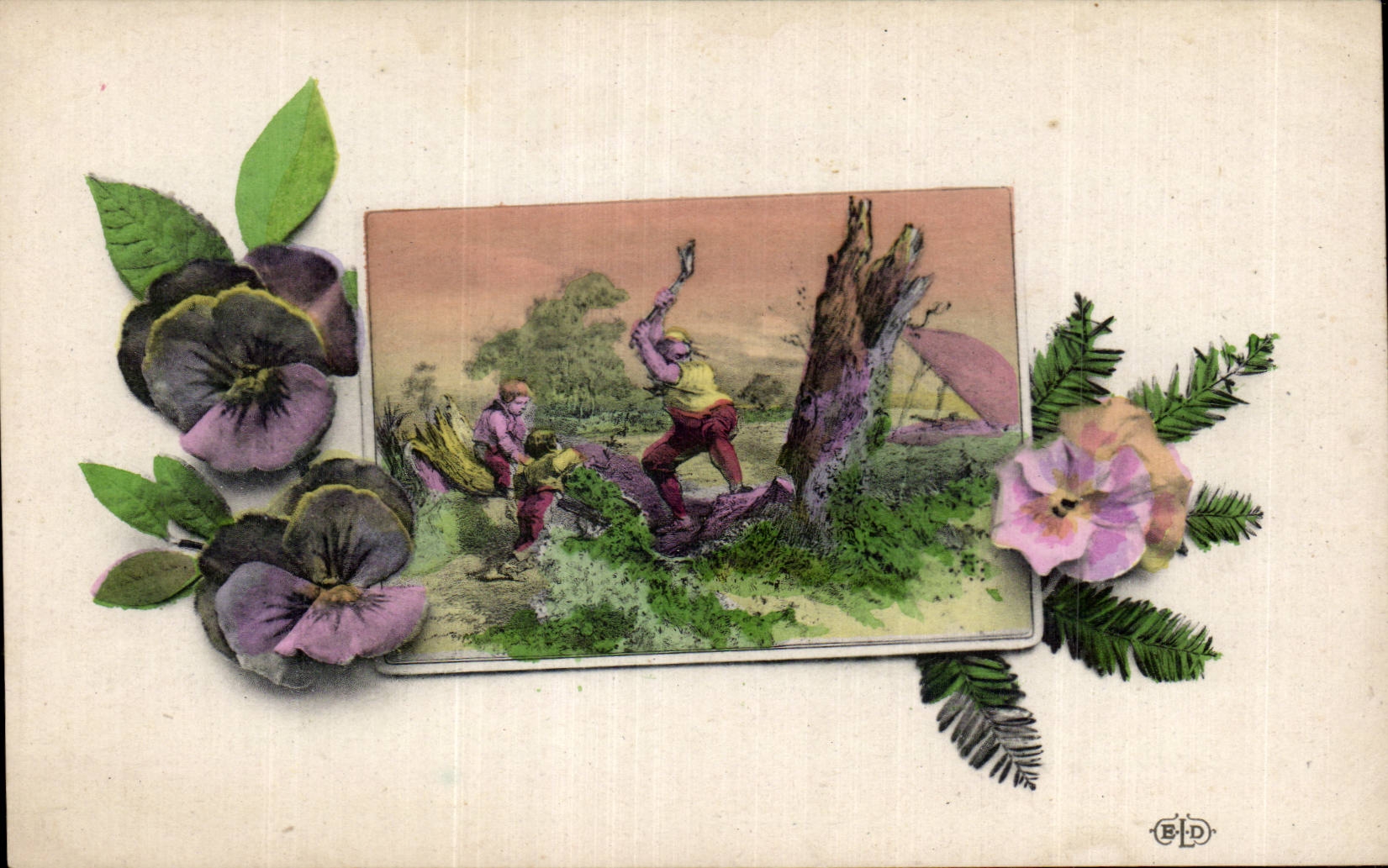 CPA Fantaisie Fleurs Bucherons