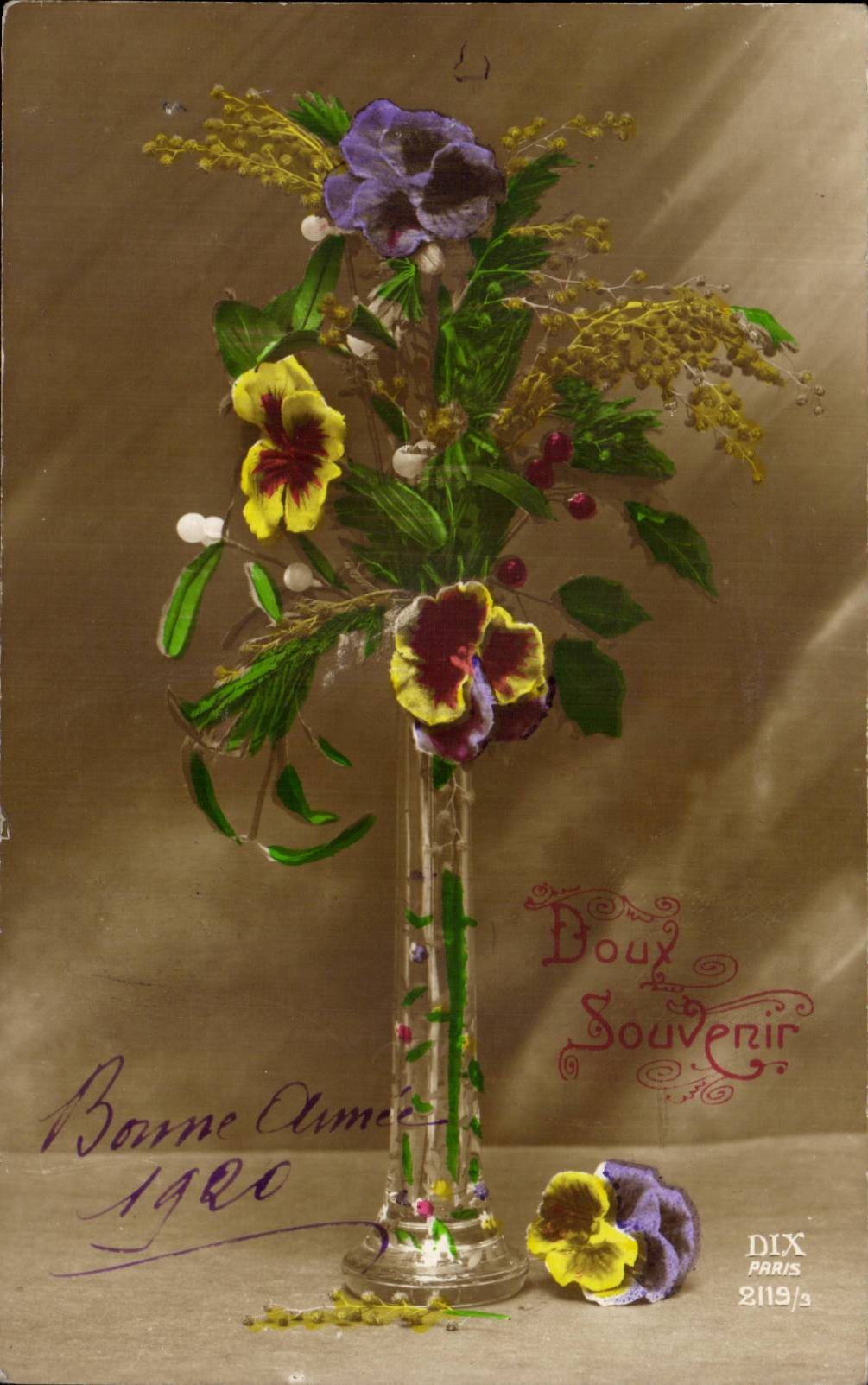 Fleurs Pensee - Pansy - Doux Souvenir - CPA 