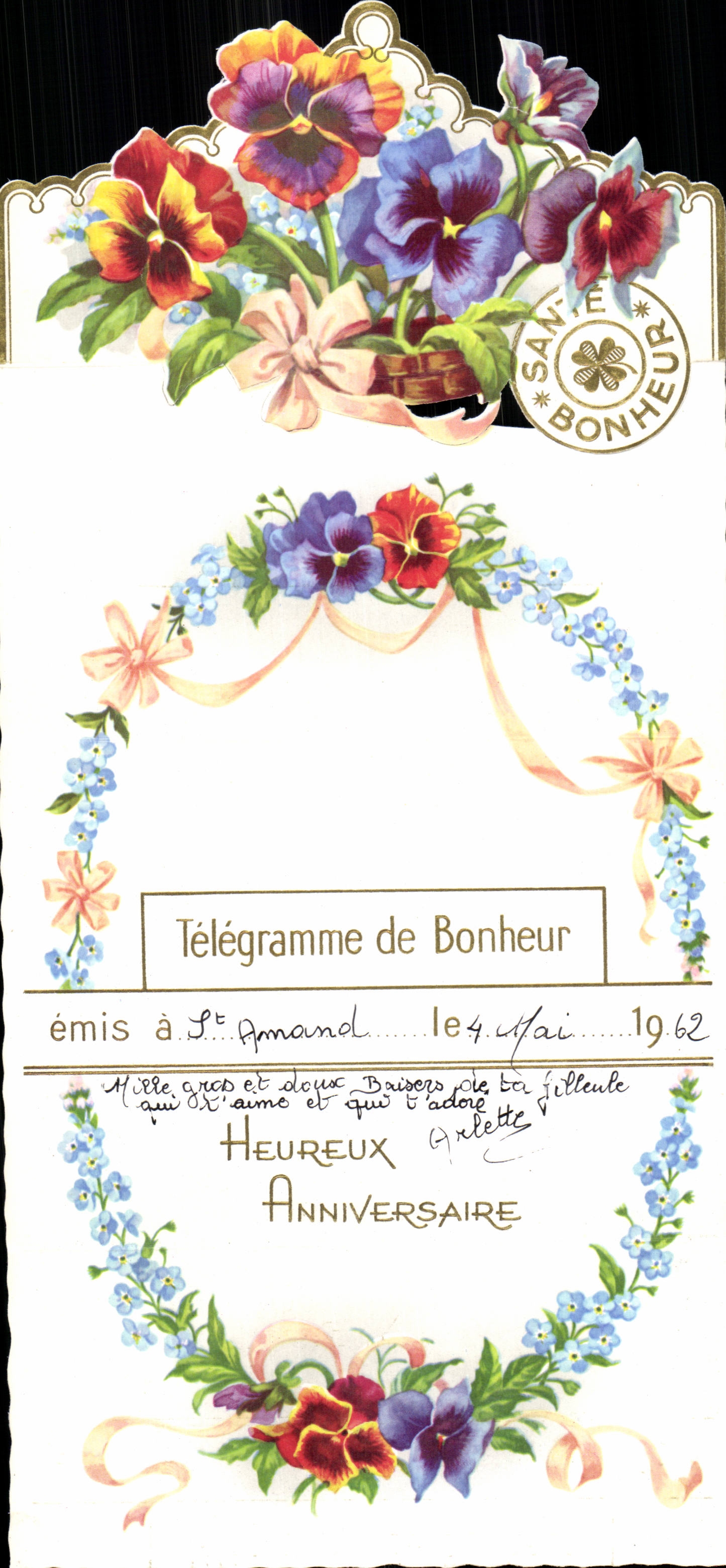 Fleurs Pensee - Pansy - Telegramme de Bonheur Saint Amand - CPA 