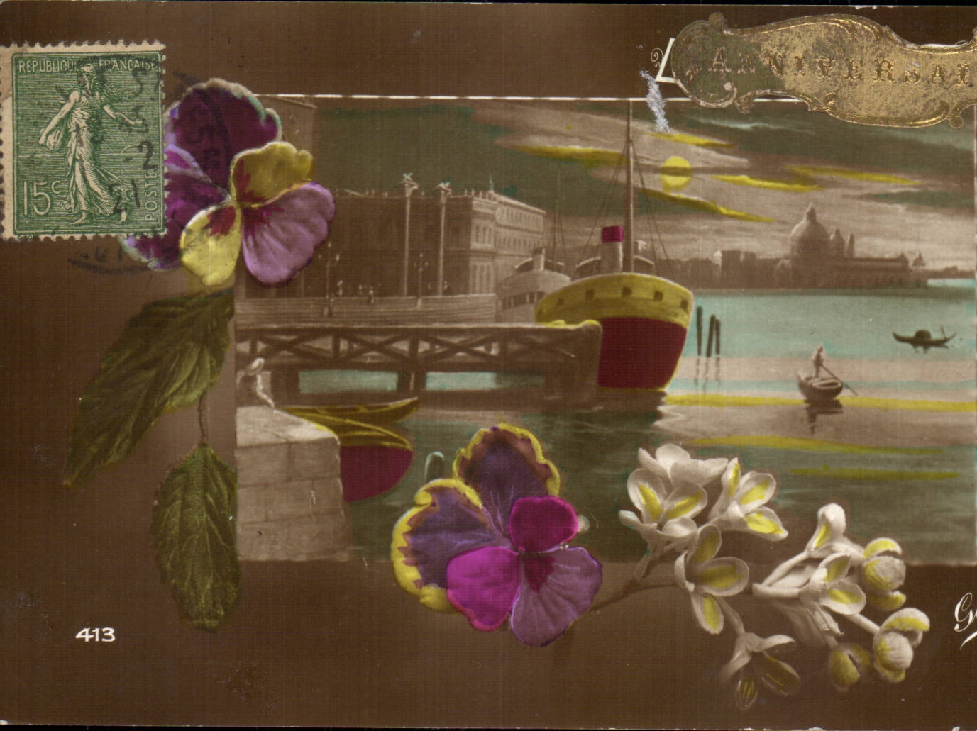 Fleurs Pensee - Pansy - bateau - CPA 