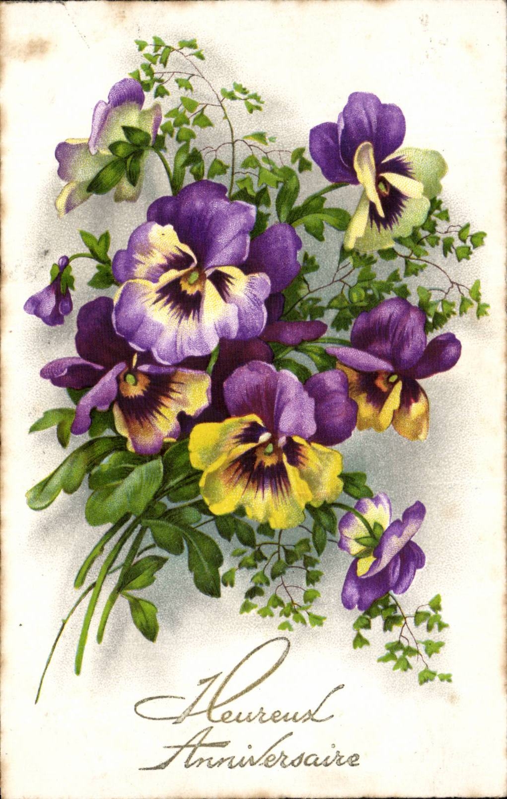 Fleurs Pensee - Pansy - Heureux Anniversaire - CPA 