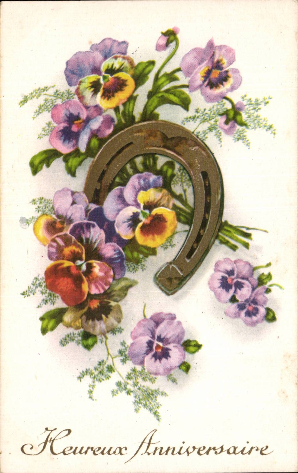 Fleurs Pensee - Pansy - Heureux Anniversaire - CPA 