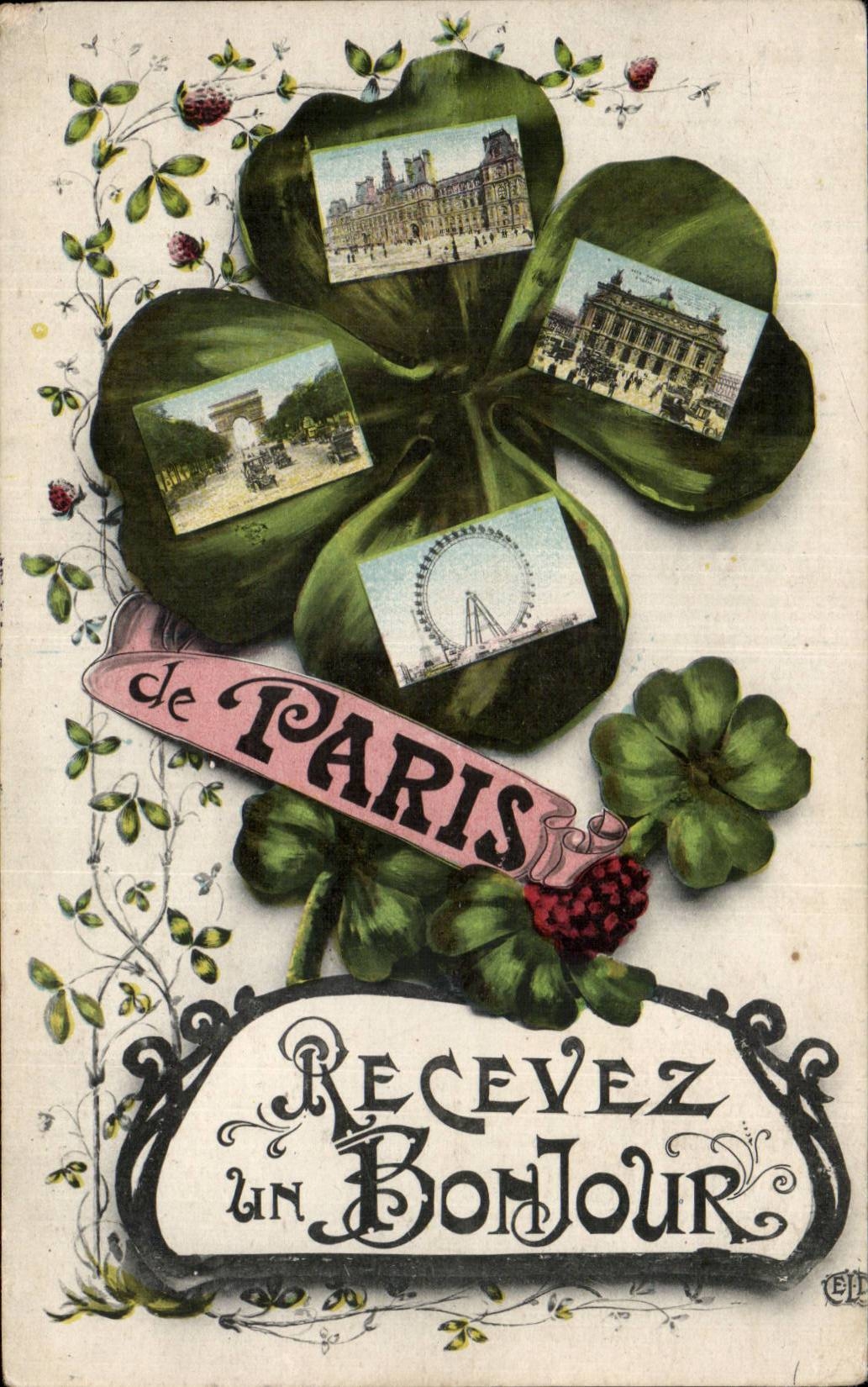 CPA Paris Receive the hello Arc de Triomphe Opera Town hall Trefle