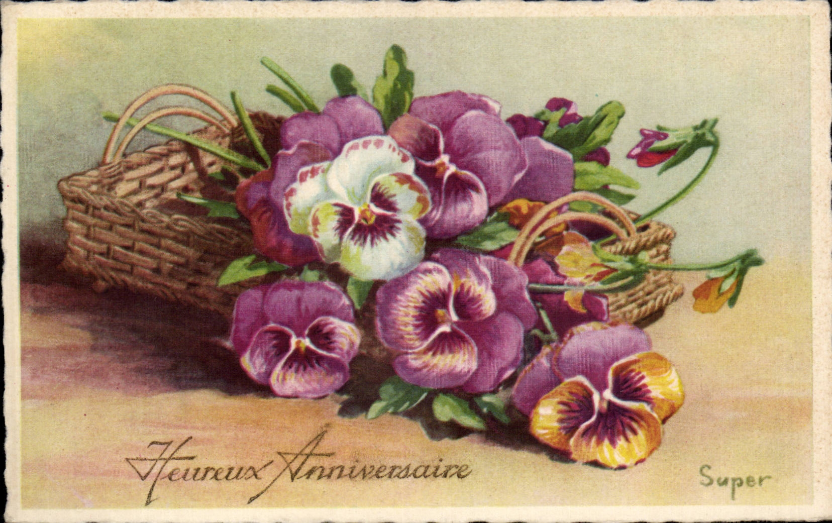 Fleurs Pensee - Pansy - Heureux Anniversaire - CPA 