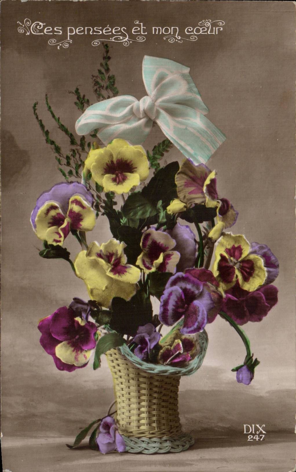 Fleurs Pensee - Pansy - Ces Pensees et mon Coeur - CPA 