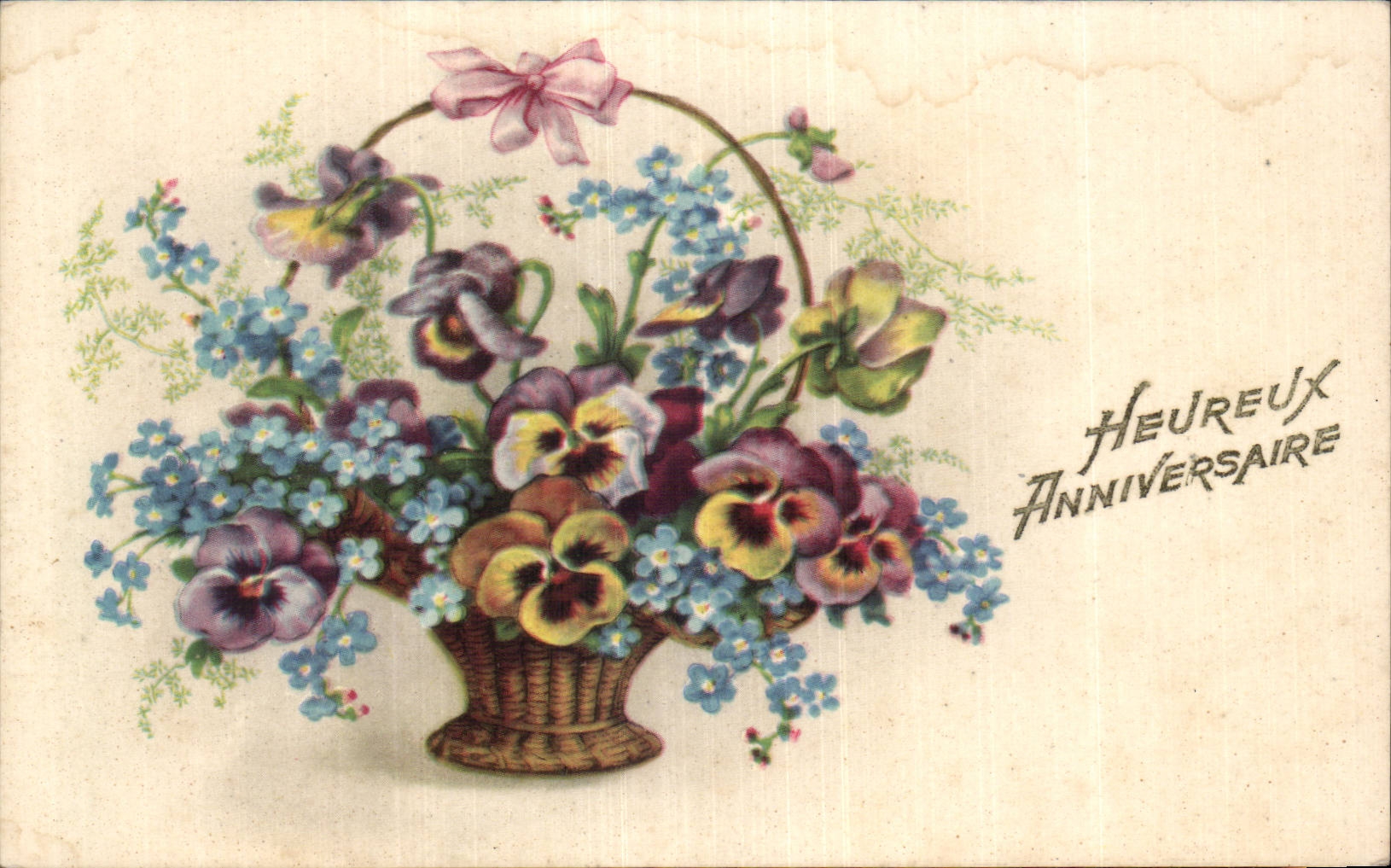 Fleurs Pensee - Pansy - Heureux Anniversaire - CPA 