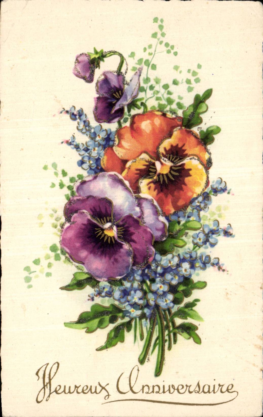 Fleurs Pensee - Pansy - Heureux Anniversaire - CPA 
