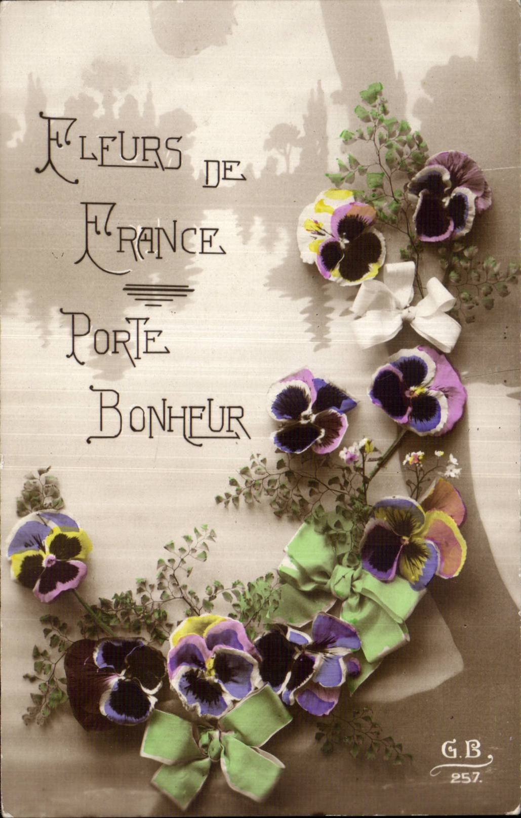 Fleurs Pensee - Pansy - Fleurs de France - Porte Bonheur - CPA 