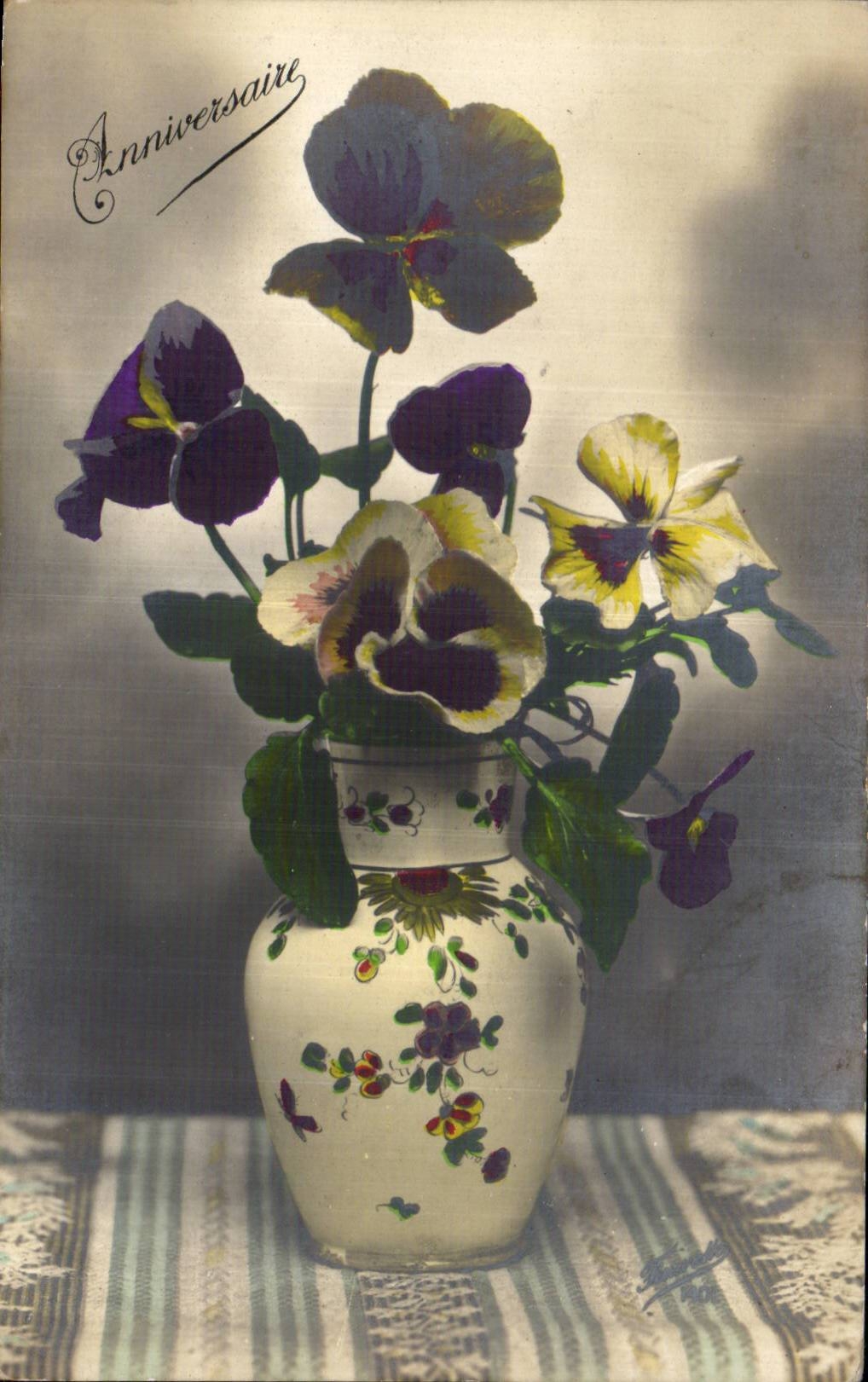 Fleurs Pensee - Pansy - Anniversaire - CPA 