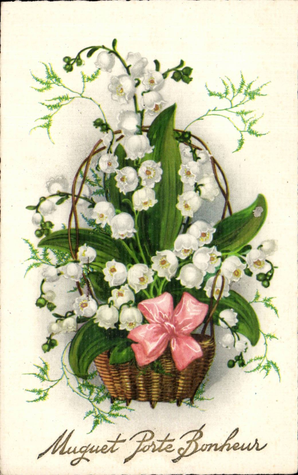 CPA Fantaisie Fleurs Muguet Porte bonheur 
