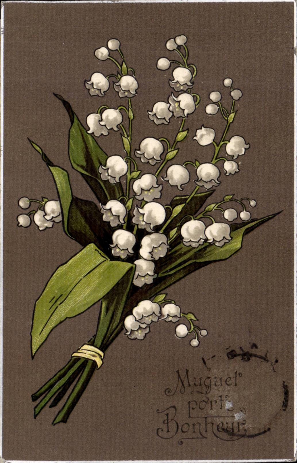 CPA Fantaisie Fleurs Muguet porte bonheur