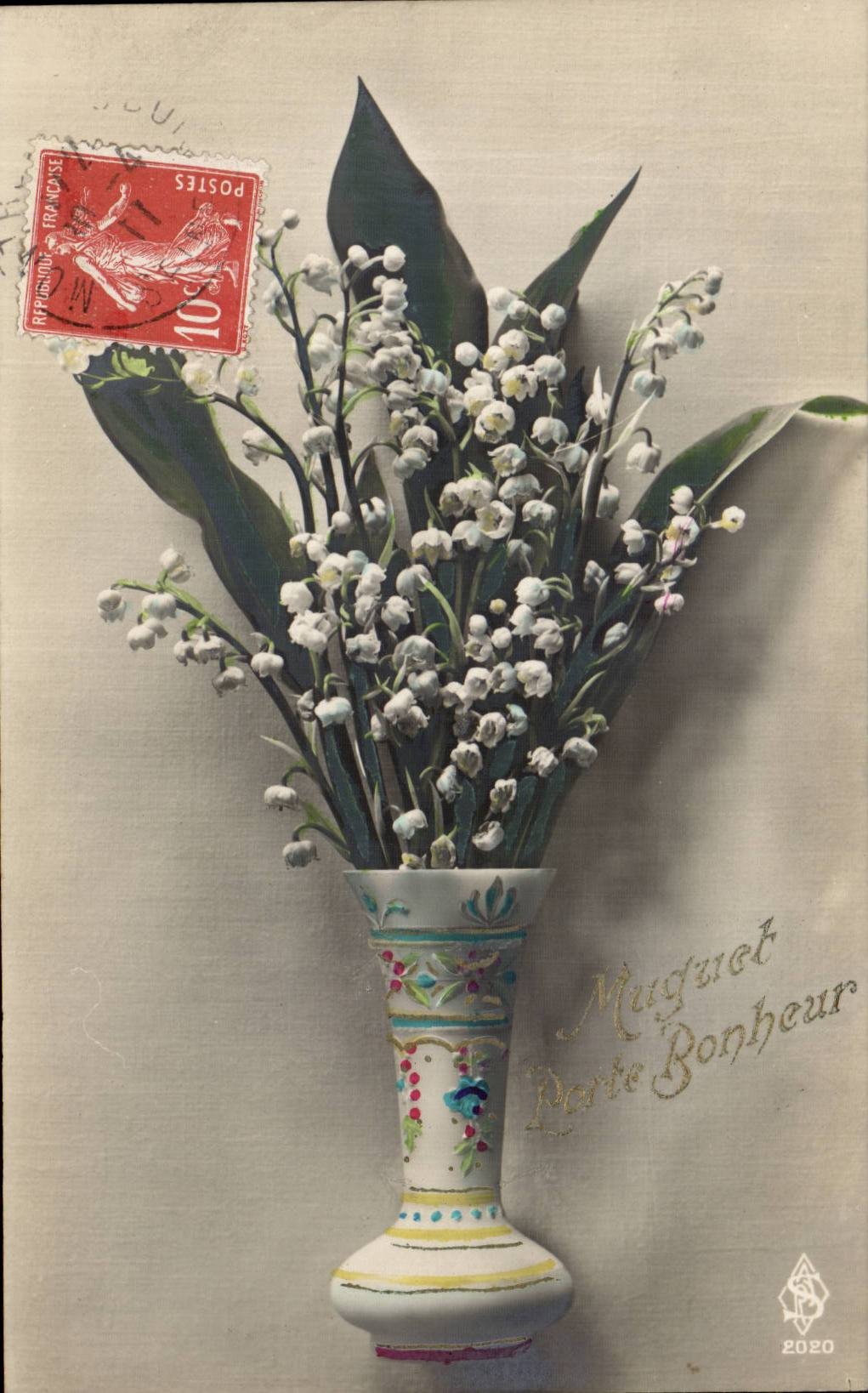 CPA Fantaisie Fleurs Muguet Porte bonheur
