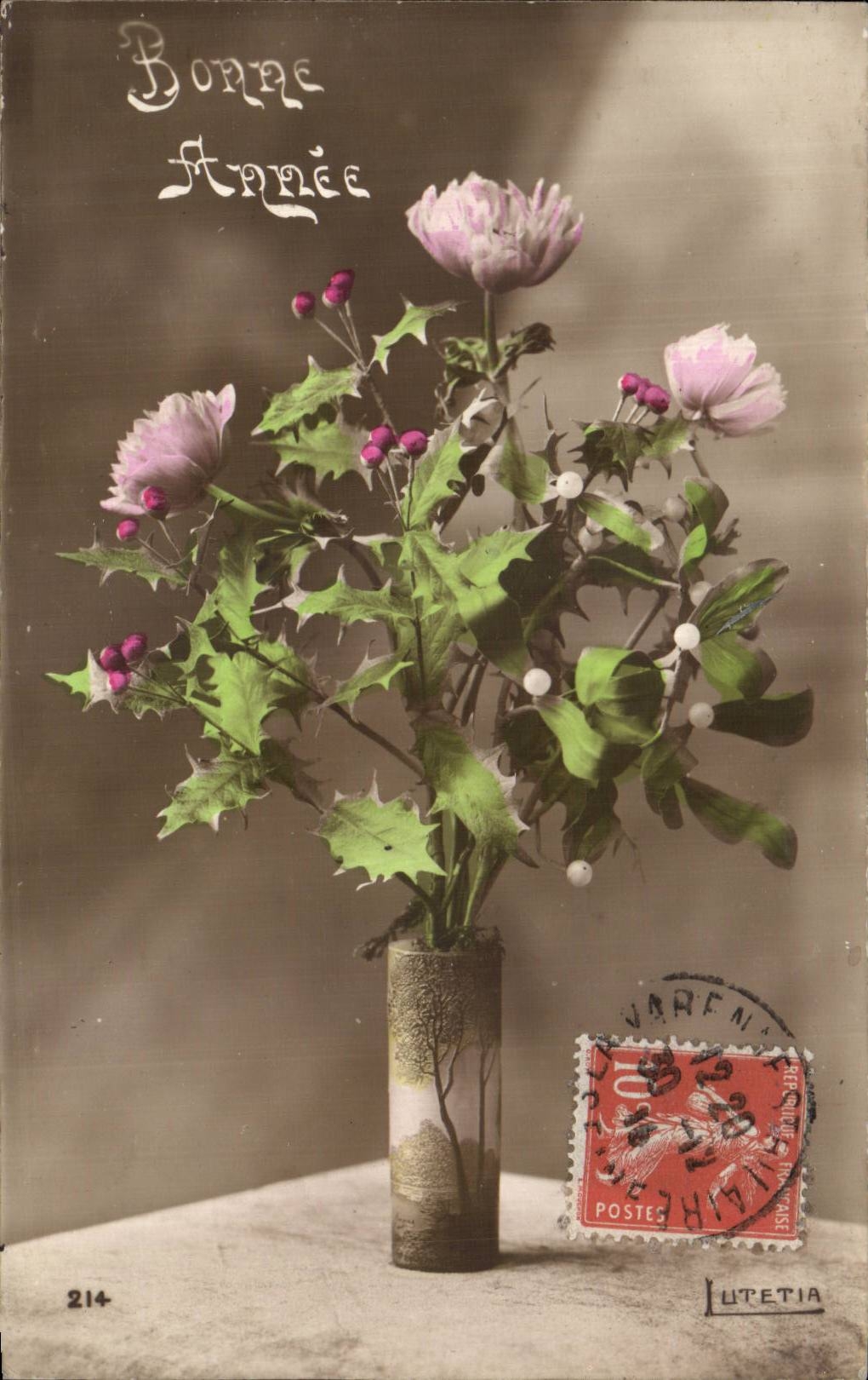 Festivals - Wishes - Happy New Year - houx - holly - CPA