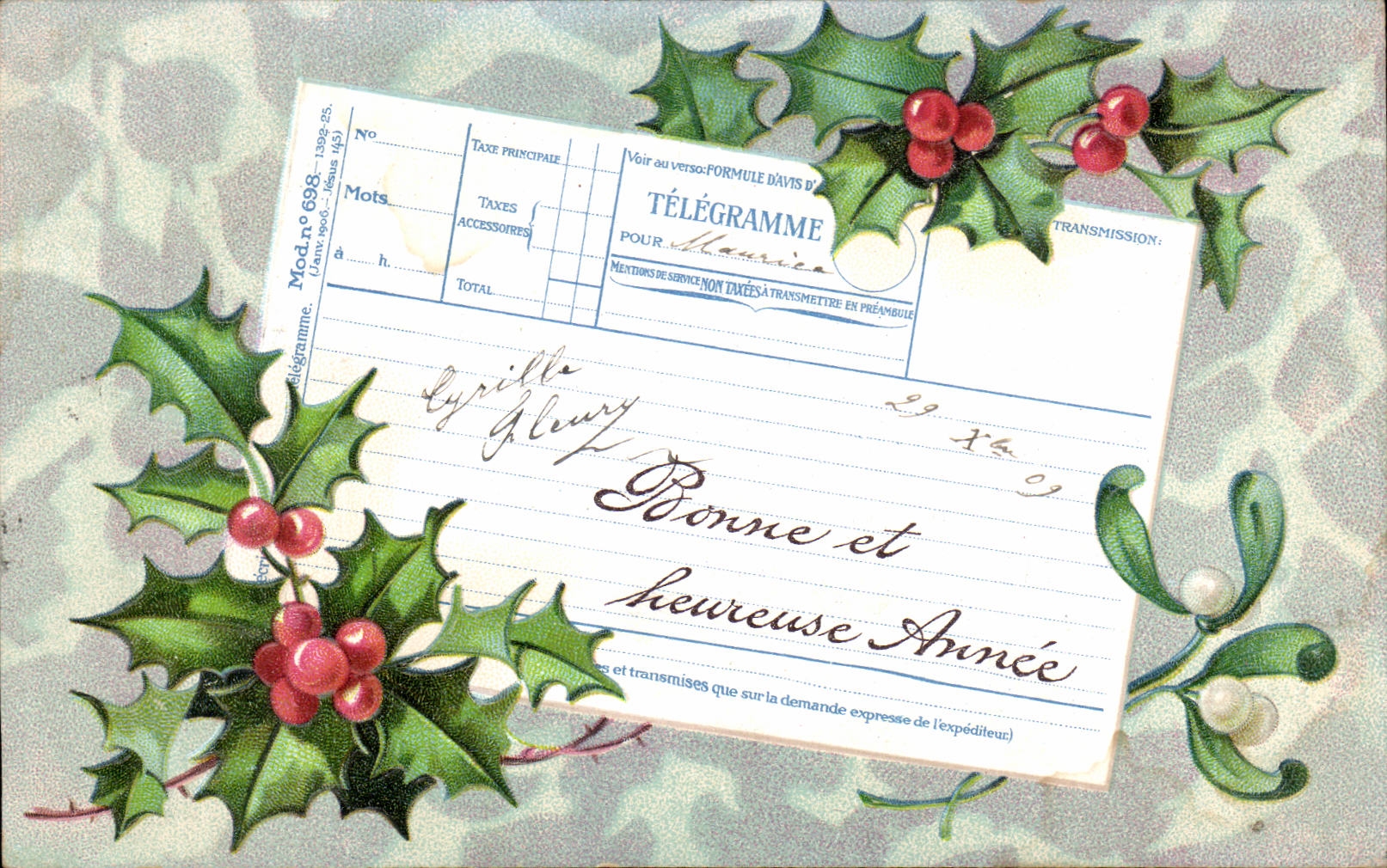 Festivals - Wishes - Happy New Year - Telegram Telegram - houx - holly - CPA