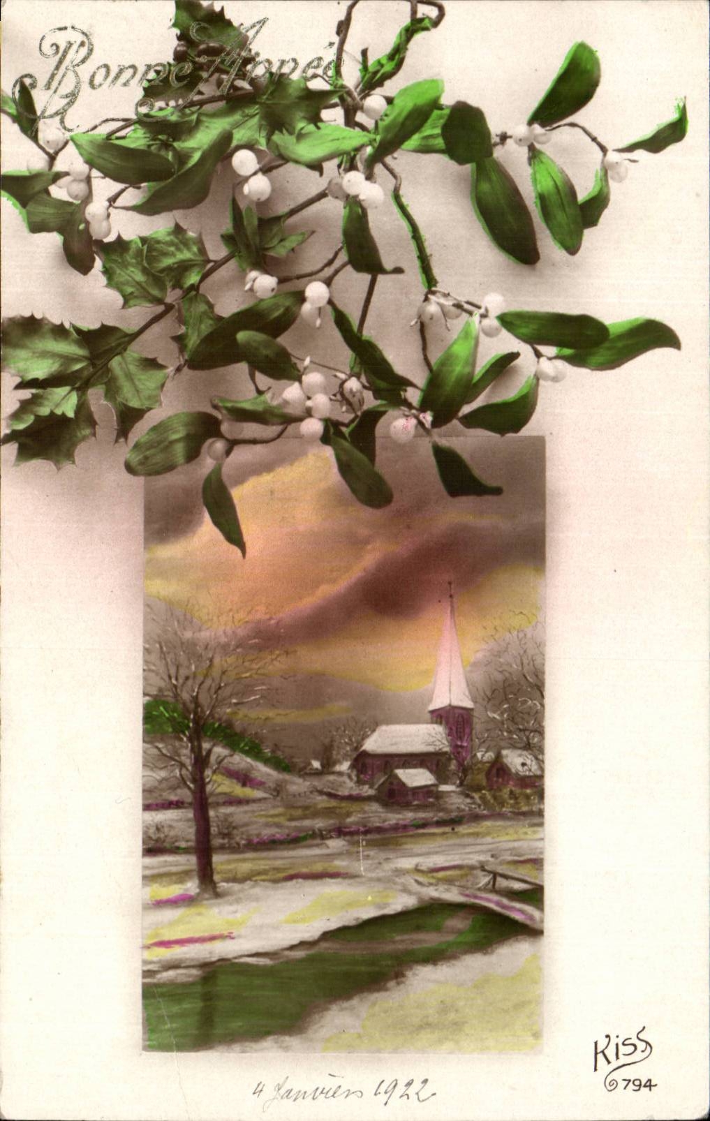 Festivals - Wishes - Good Anne - houx - holly - CPA