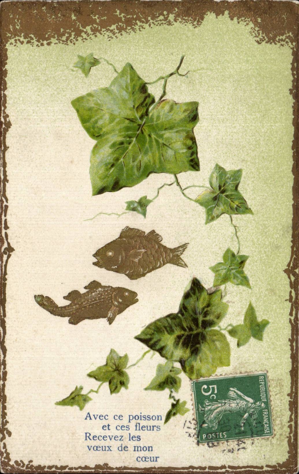 Fleurs - Plantes - Ivy - Poisson - Fish - CPA 