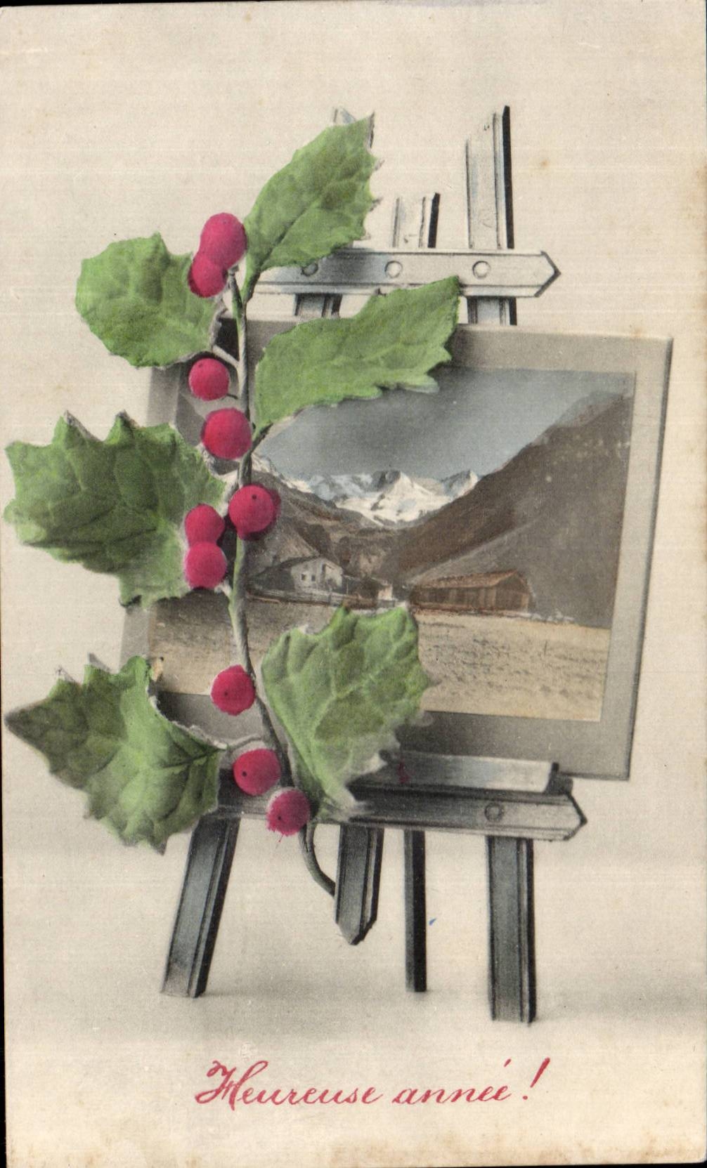 Festivals - Wishes - Happy Year - houx - holly - CPA