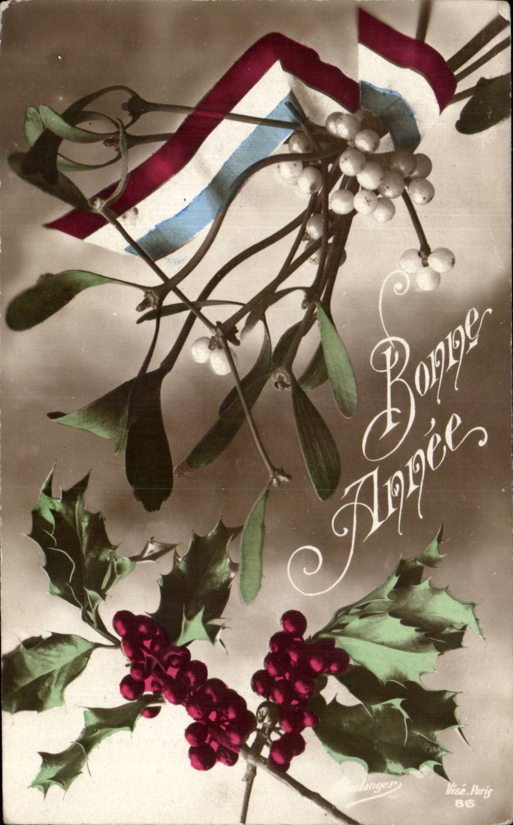 Festivals - Wishes - Happy New Year - houx - holly Netherlands Flag - CPA