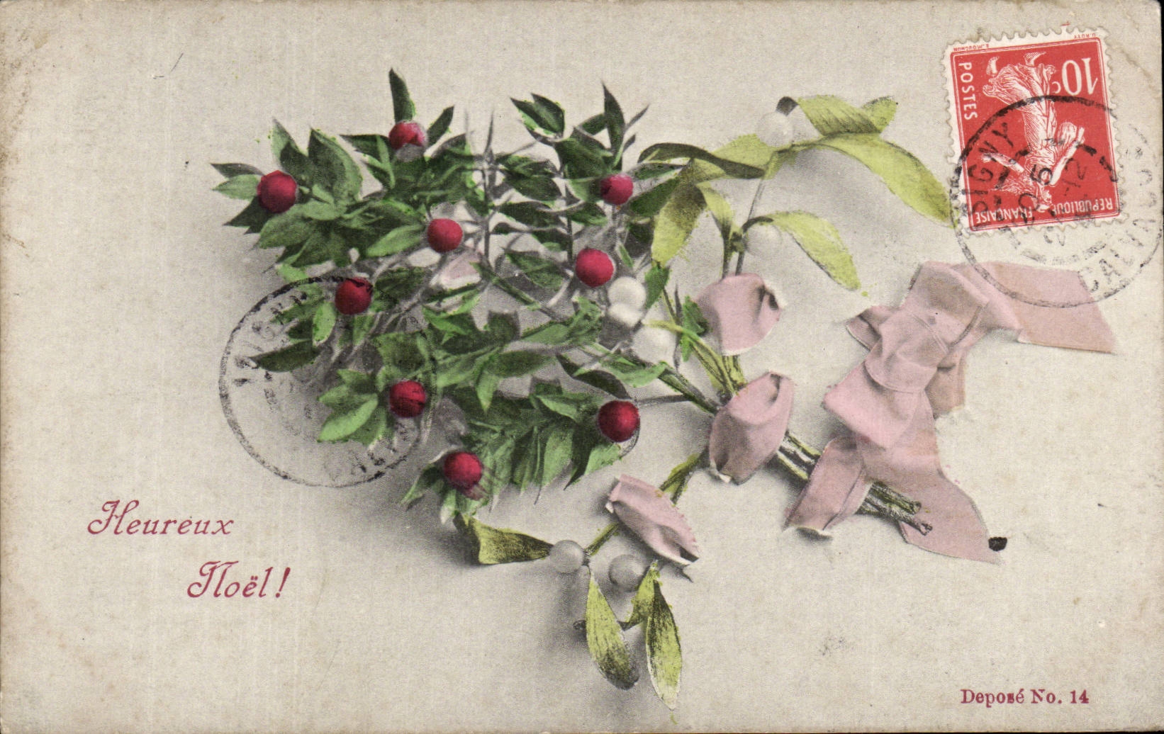 Fetes - Voeux - Heureux Noel - houx - holly - CPA 