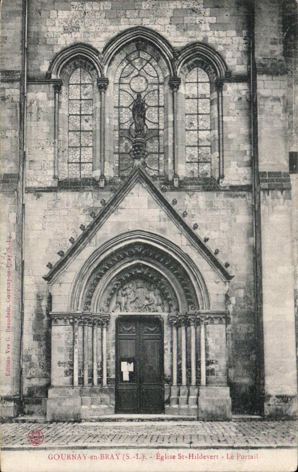 Gournay en el rebuzno - St Hildevert de Egise - la puerta - CPA