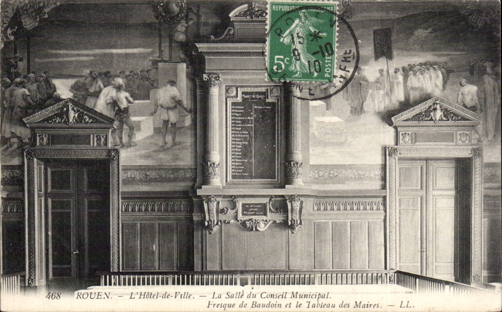 Rouen - Town hall the room of the municipal council Fresco of Baudouin and the table of the Mayors - CPA