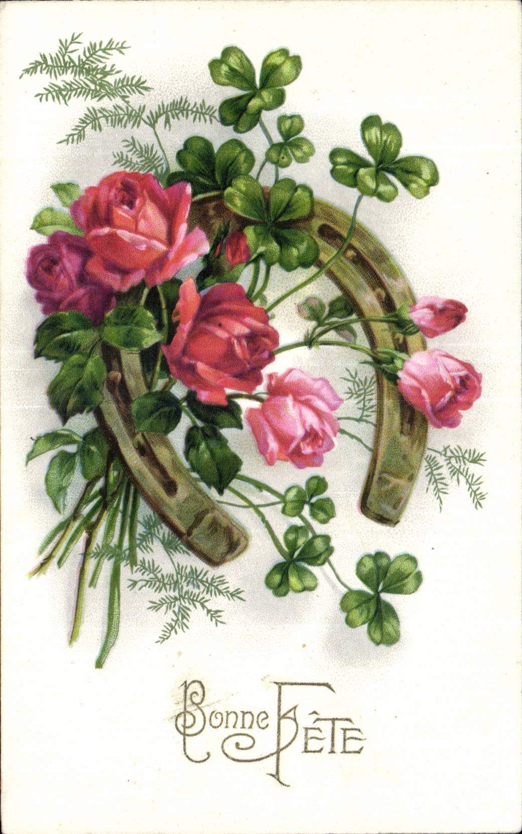 Festivals - Wishes - Good Festival - Rose - clover - furnace leaf clover Domestic iron - CPA