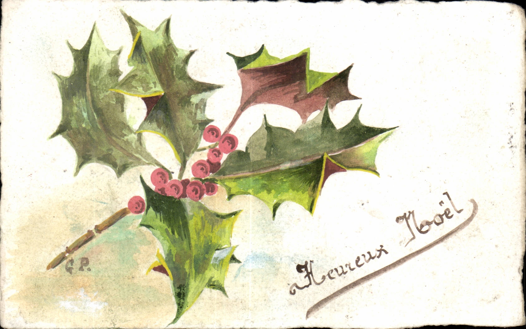 Fetes - Voeux - Heureux Noel - houx - holly - CPA 