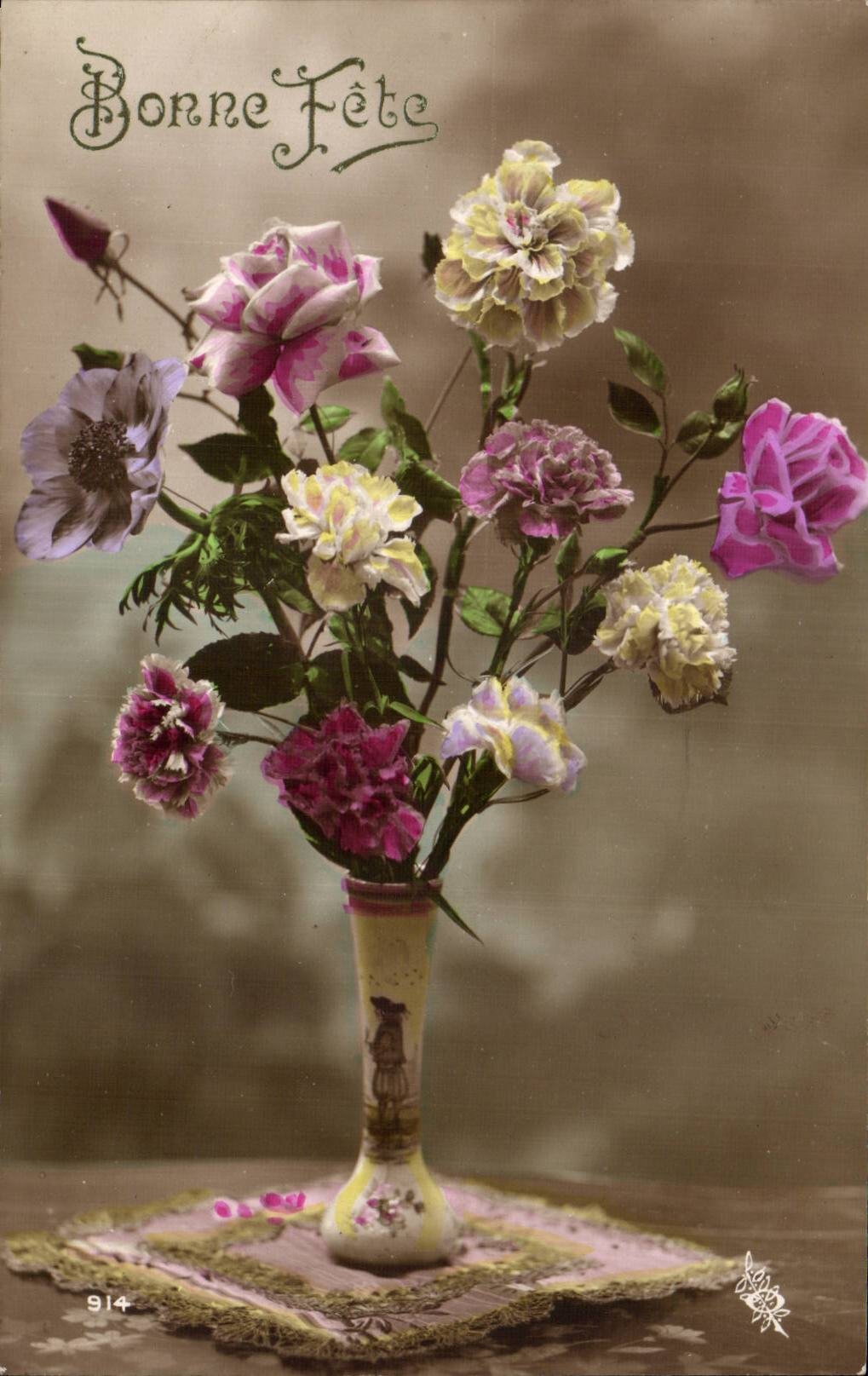 Fleur Oeillet - Carnation - Bonne Fete - CPA 