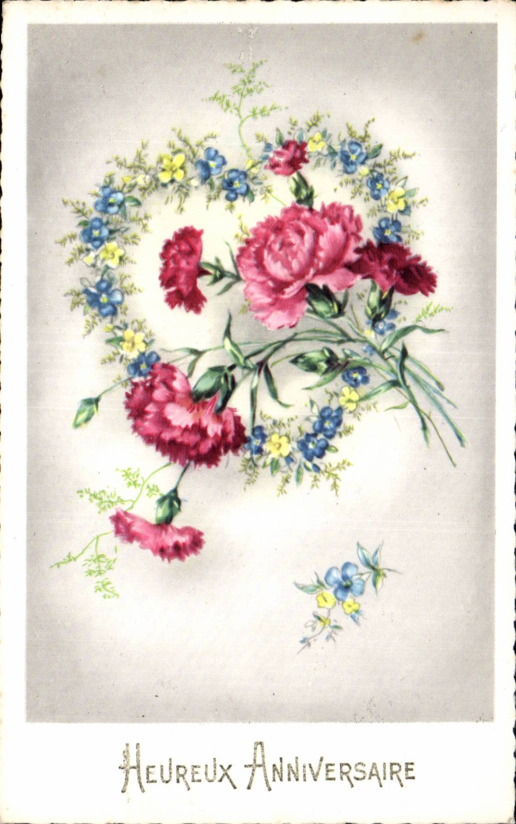 Fleur Oeillet - Carnation - Heureux Anniversaire - CPA 