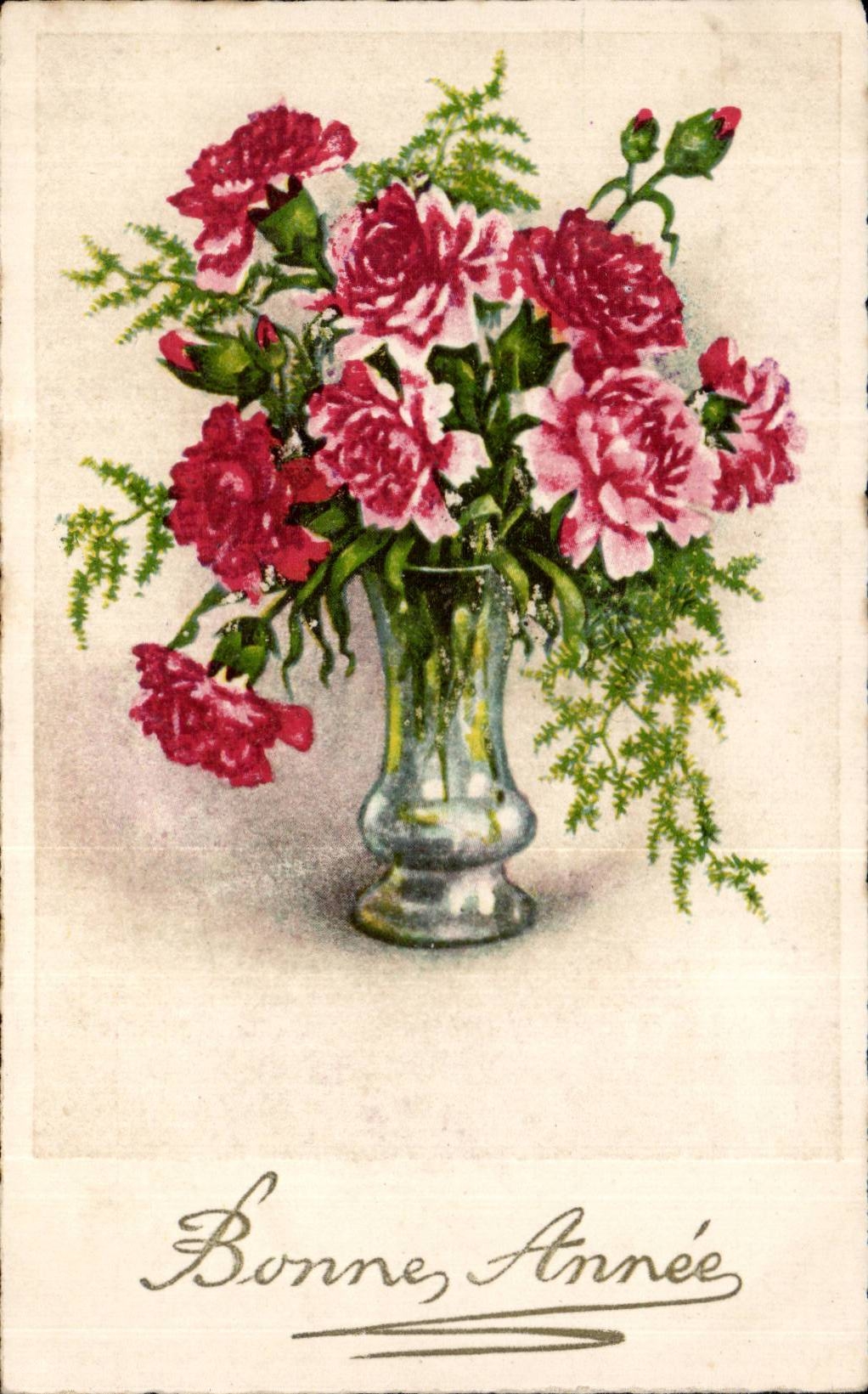 Fleurs Oeillet - Carnation - Bonne Annee - CPA 