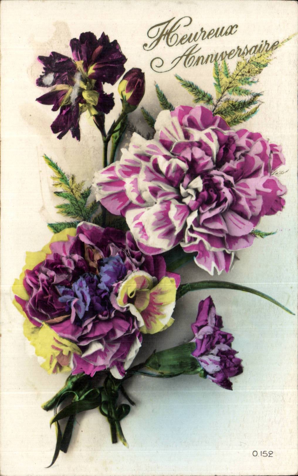 Fleurs Oeillet - Carnation - Heureux Anniversaire - CPA 