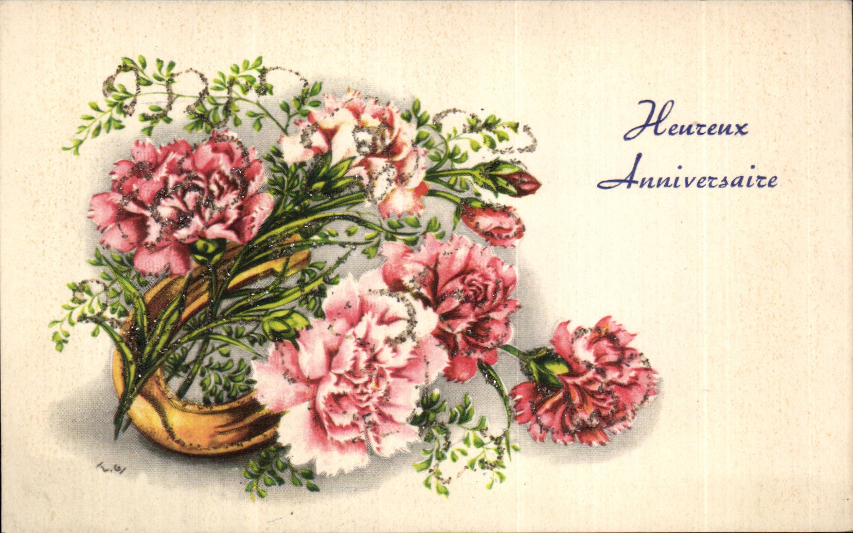 Fleurs Oeillet - Carnation - Heureux Anniversaire - CPA 