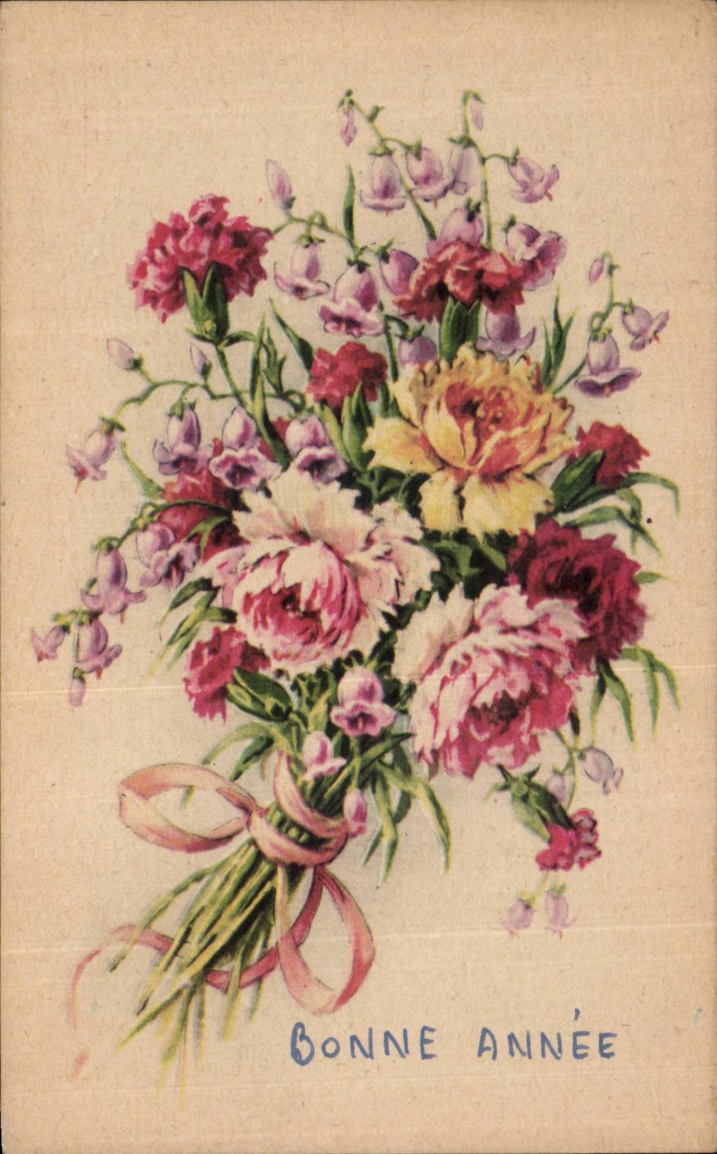 Fleurs Oeillet - Carnation - Bonne Annee - CPA 