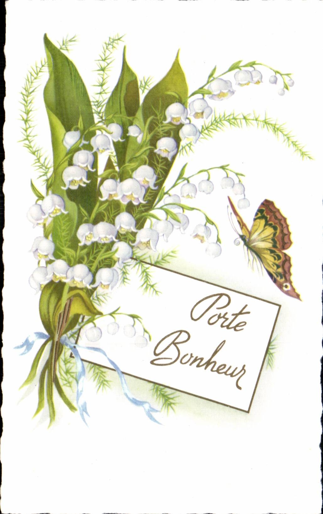 CPA Fantaisie Fleurs Muguet Papillon Butterfly