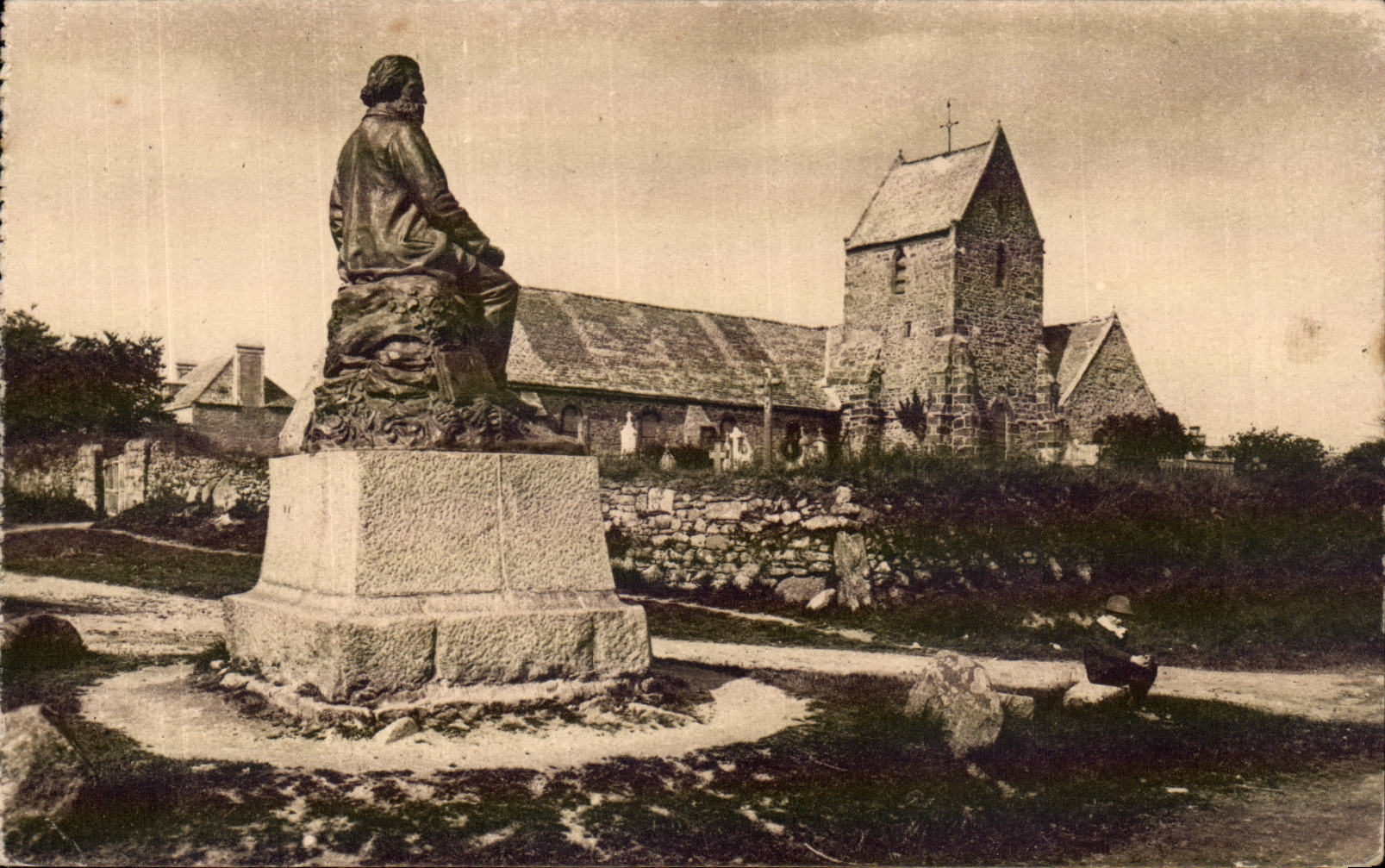Greville - Eglise et Statue du celebre peintre J F Milet - CPA 