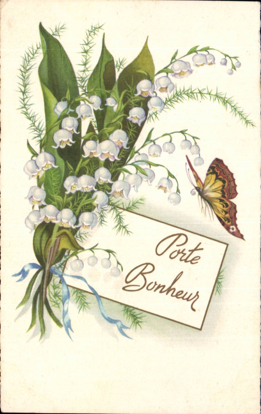 CPA Fantaisie Fleurs Muguet Papillon Butterfly