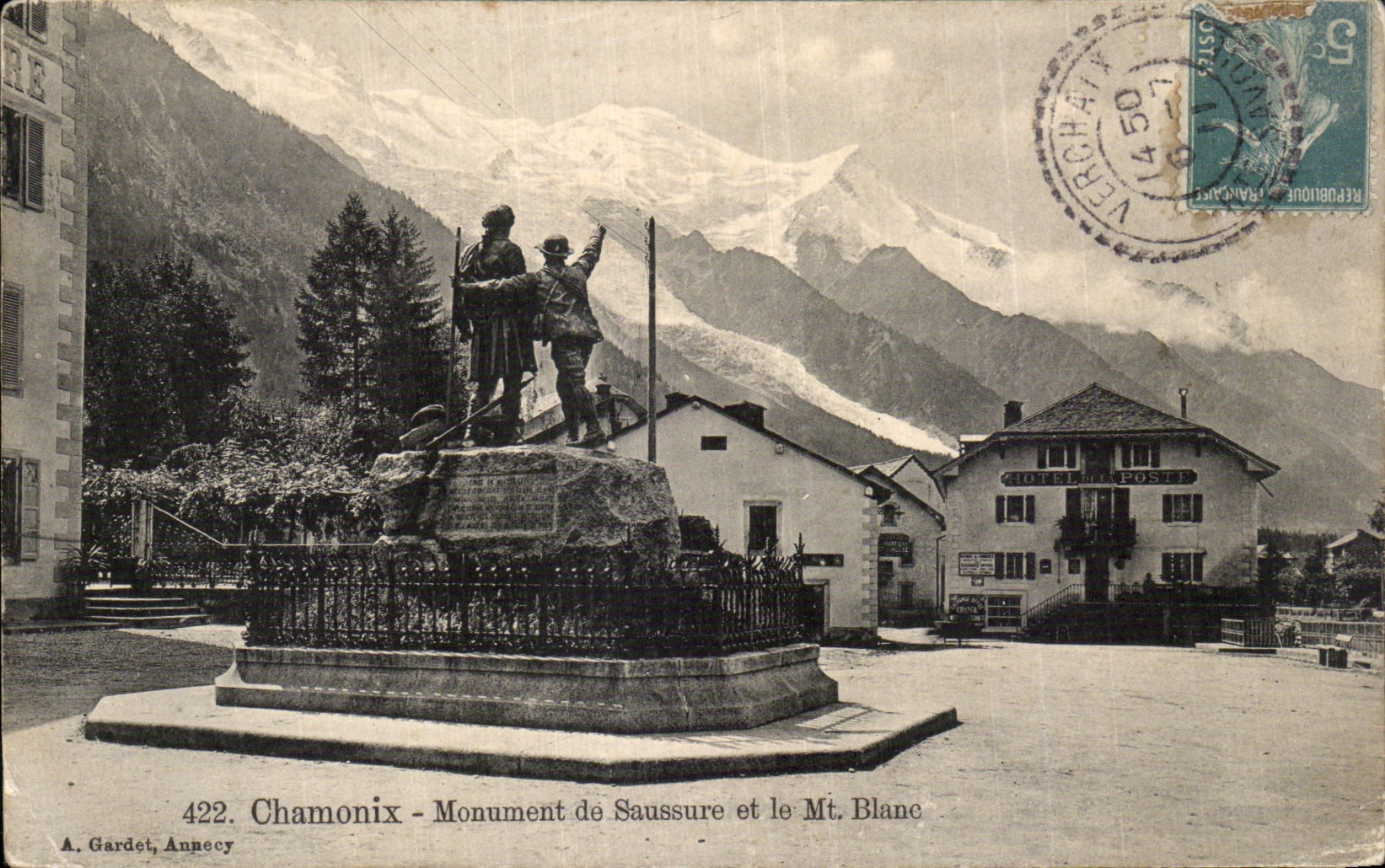 Chamonix - Monument of Saussure and Mont Blanc - CPA