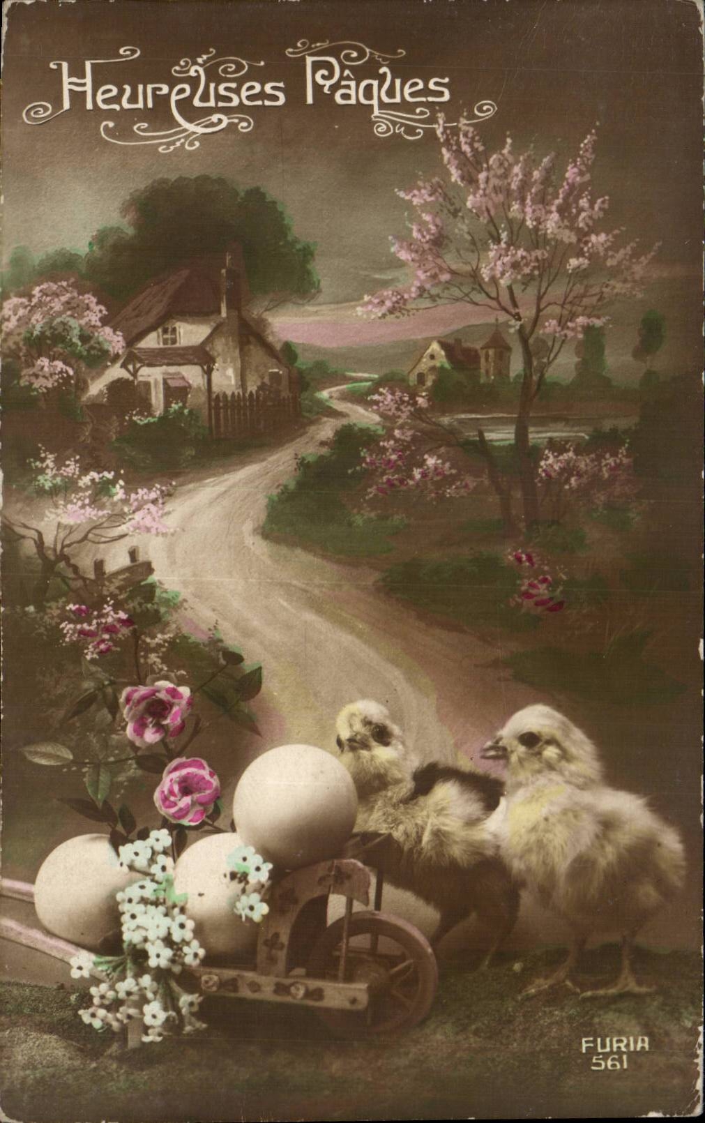 CPA Fantaisie Poussins Paques Easter