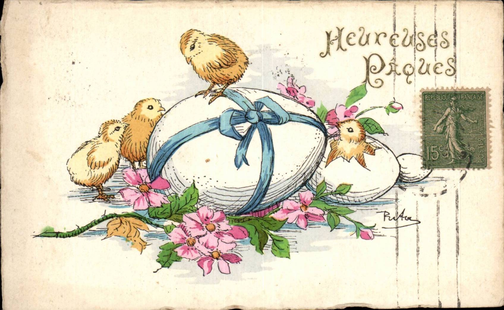 CPA Fantaisie Poussins Paques Easter