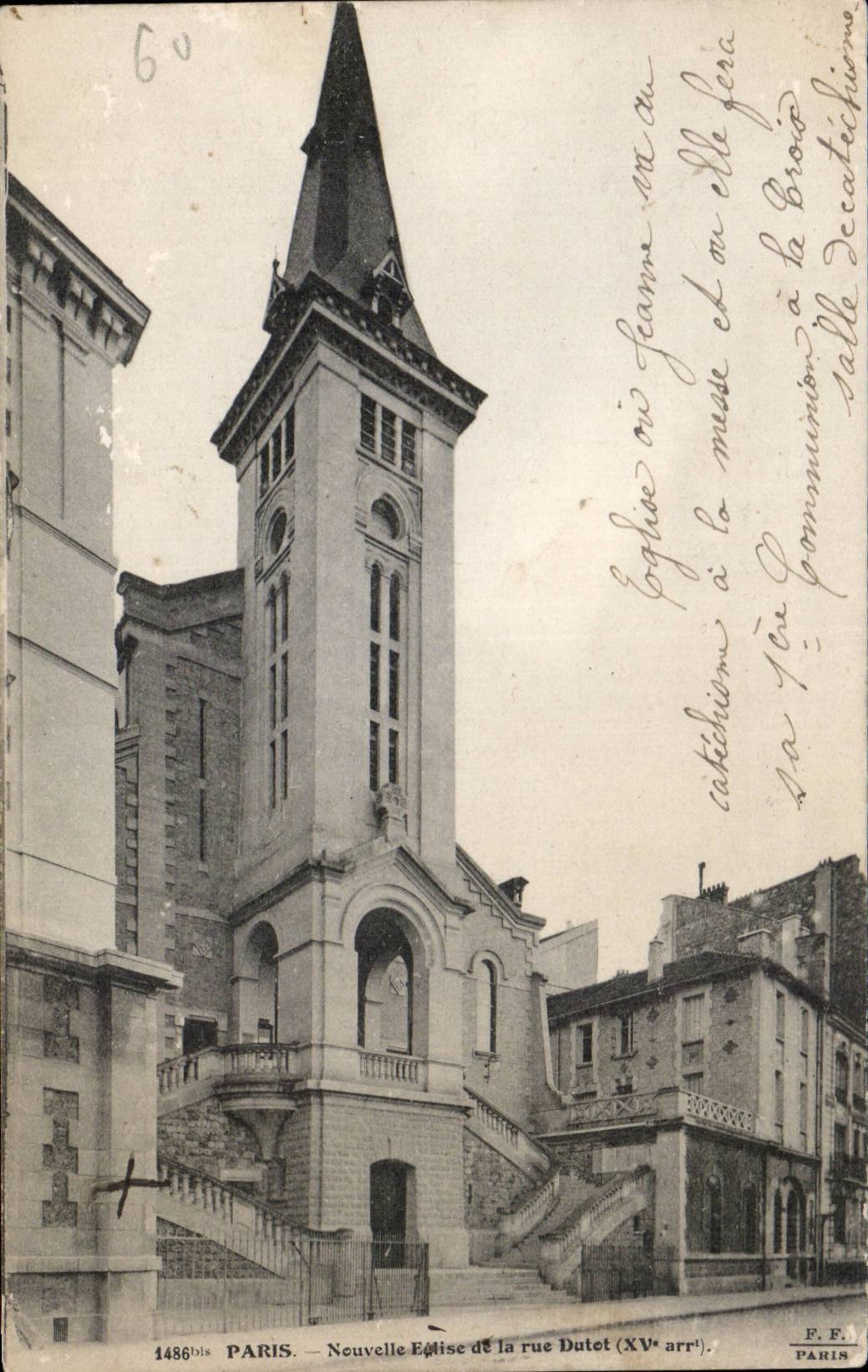 CPA Paris News church and the street Dutot