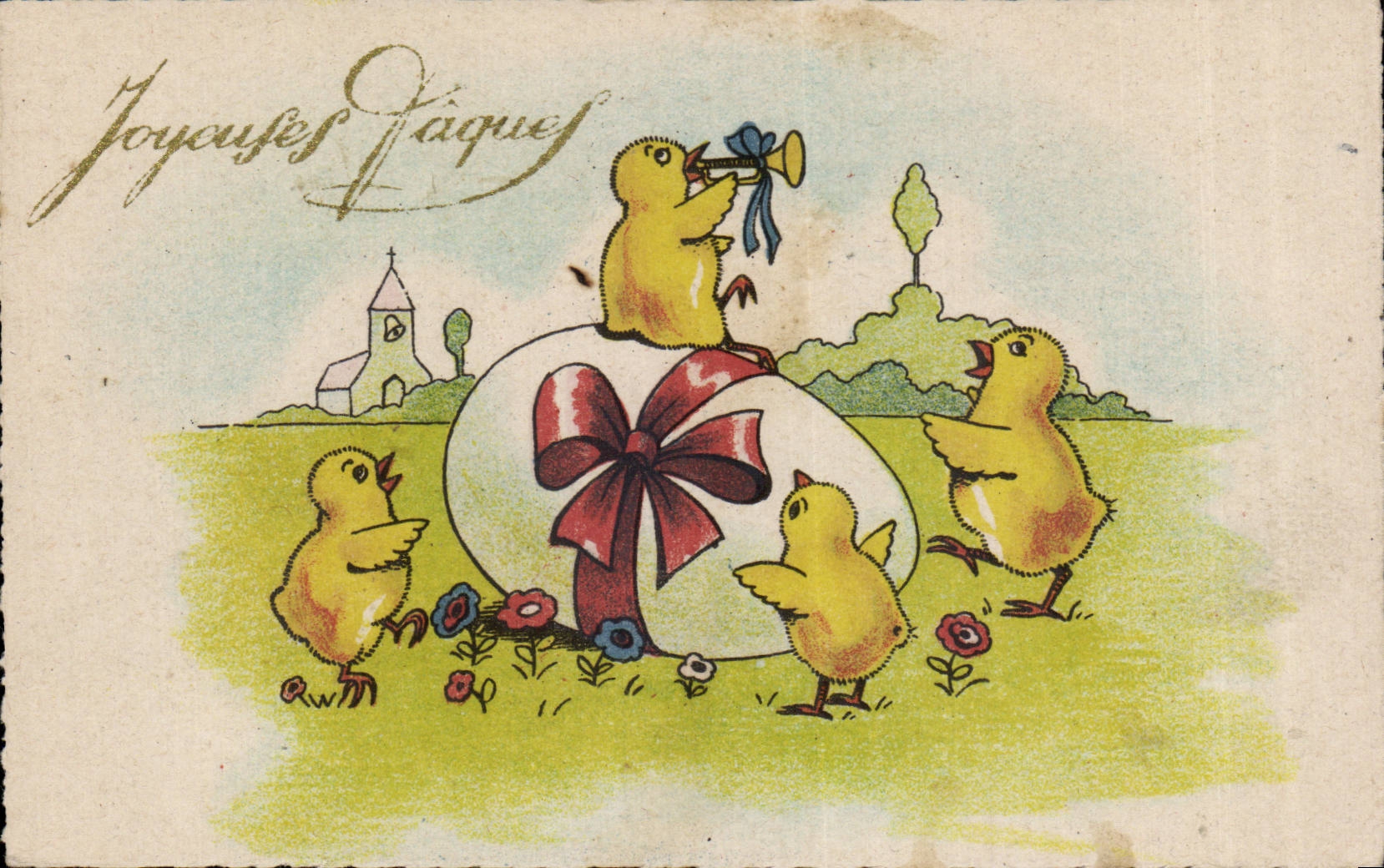 CPA Fantaisie Poussins oeuf Paques Easter