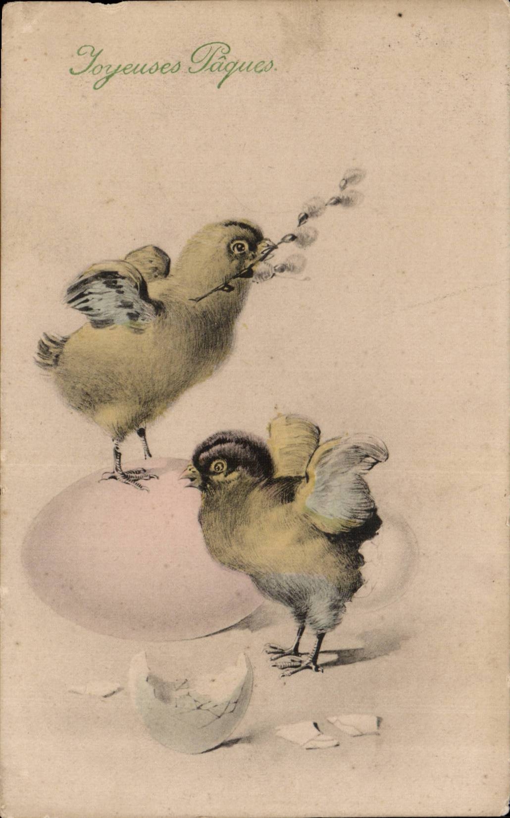 CPA Fantaisie Poussins Oeufs Paques Easter