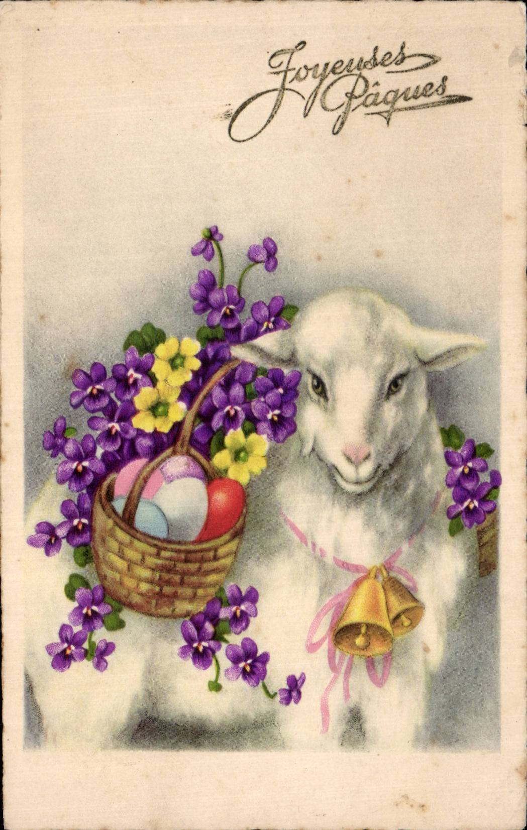 Festivals - Wishes - Holiday - Easter - Easter - Ostern - sheep carrying tennis shoe off eggs - CPA