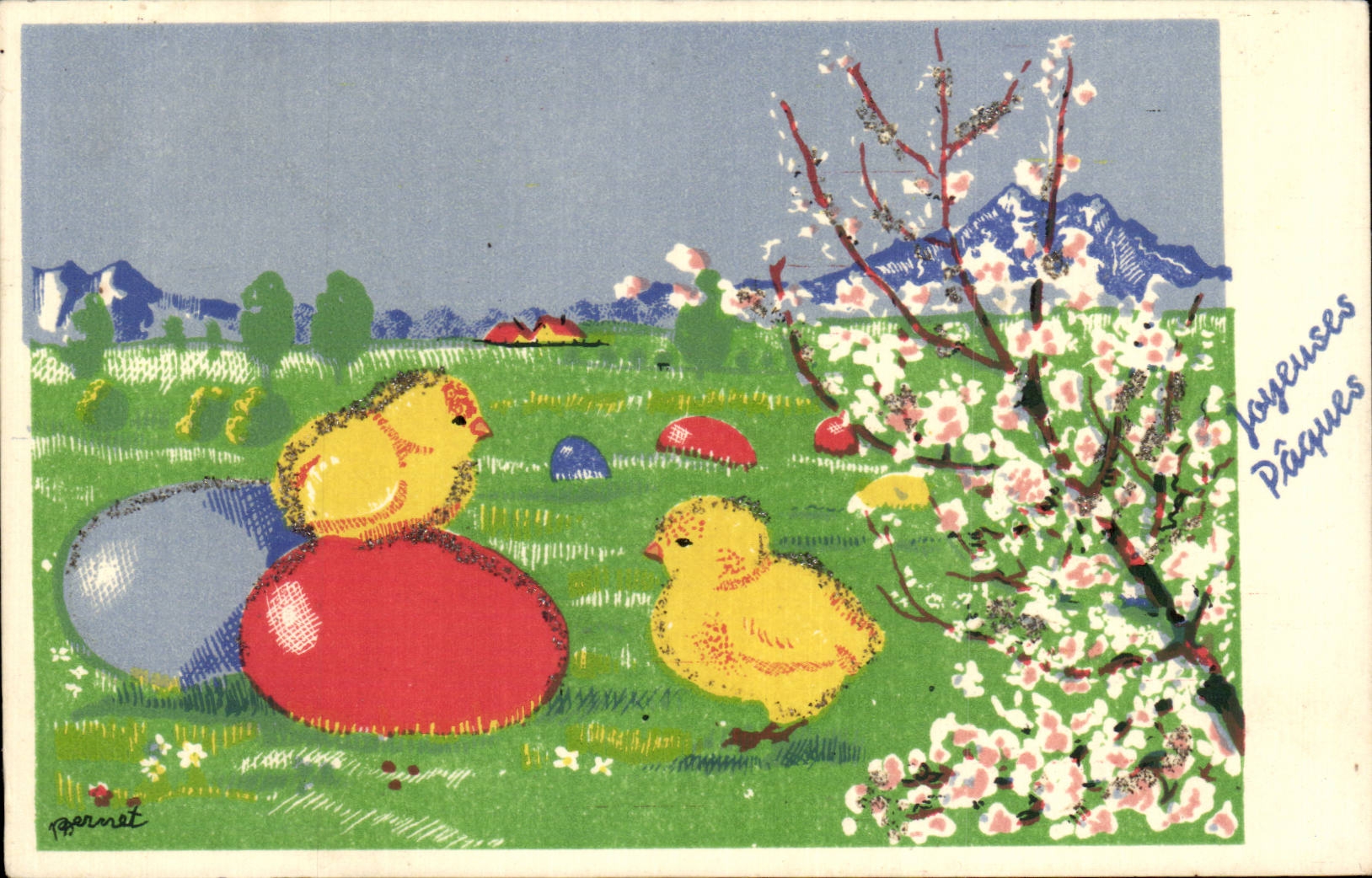 Festivals - Wishes - Holiday - Easter - Easter - Ostern - chicks and eggs Pernet - CPA