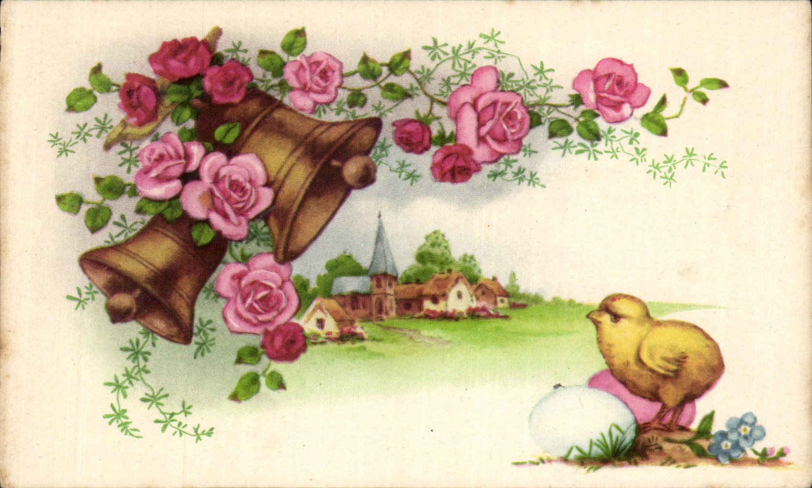 Festivals - Wishes - Holiday - Easter - Easter - Ostern - chicks and bels - CPA